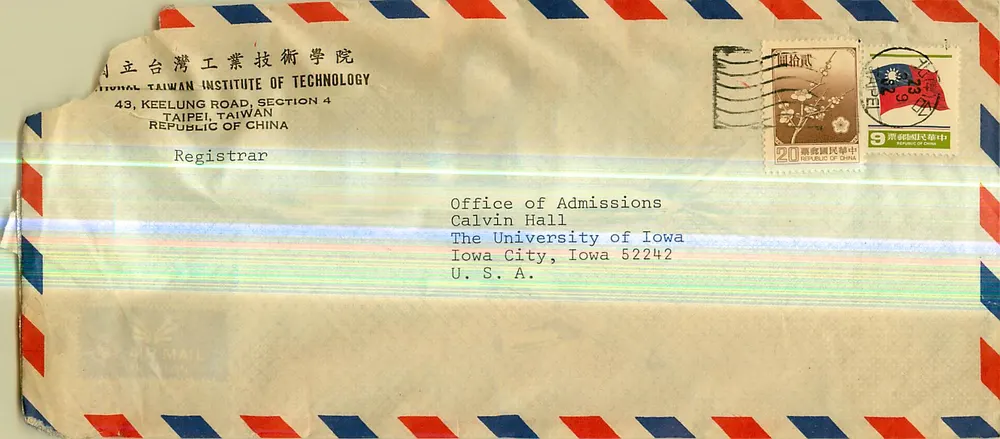 Luftpostumschlag — National Taiwan Institute of Technology, Taipei — an die University of Iowa, Iowa City adressiert - Vorderseite