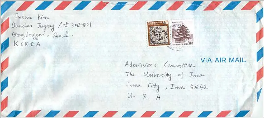 Luftpostkarte — Südkorea — Universität Iowa - Vorderseite