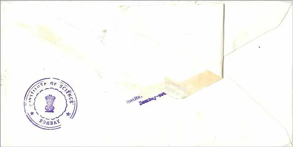 Bombay - Institute of Science — Versand an die University of Iowa — Stempel und Poststempel - Rückseite