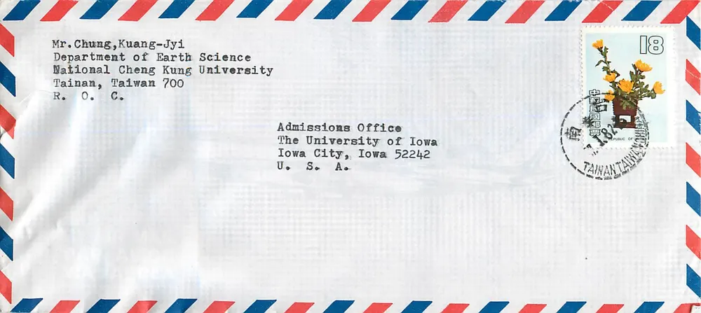 Luftpostbrief — Tainan, Taiwan — Briefmarke 18 mit Stempel TAINAN TAIWAN - Vorderseite