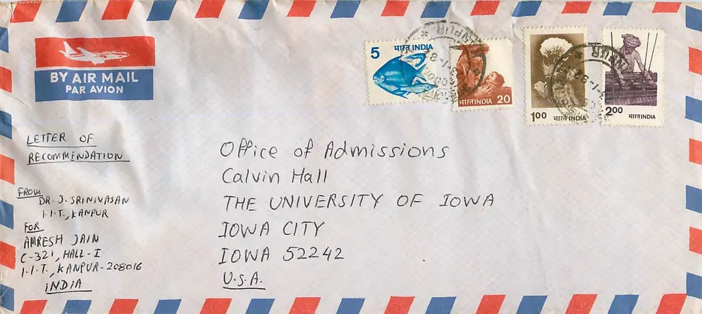 Empfehlungsschreiben — IIT Kanpur an die University of Iowa — per Luftpost gesendet - Vorderseite