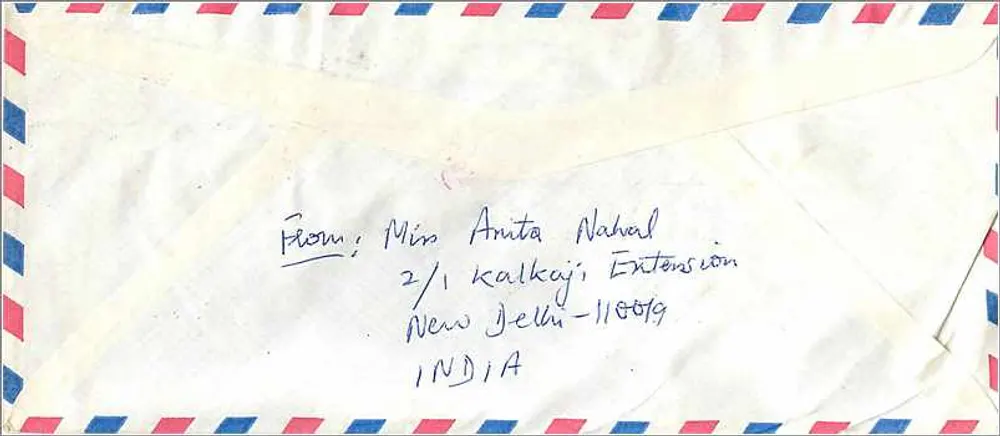 Luftpostbrief aus Indien an die University of Iowa — New Delhi, 1967 - Rückseite
