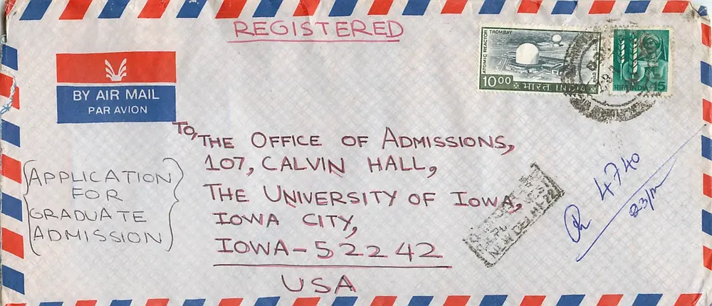 Bewerbung für Graduate-Admission — University of Iowa — gesendet von Delhi, Indien - Vorderseite