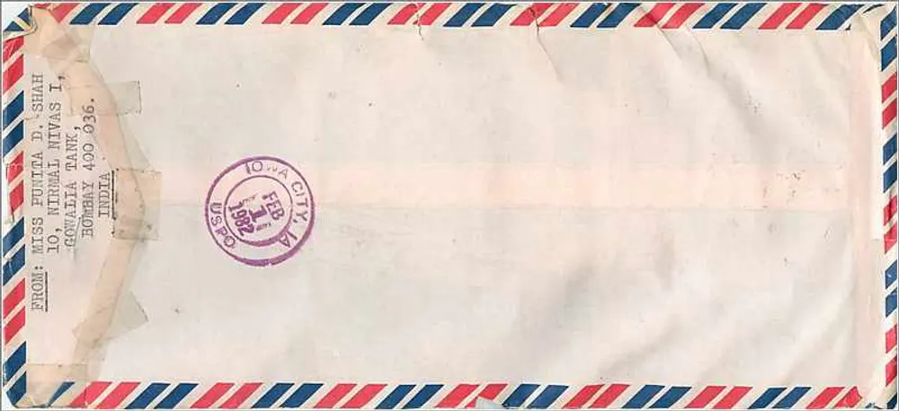 Bombay Tank — Registrierte Luftpost-Unterschriftskarte an die Vereinigten Staaten — India Post - Rückseite