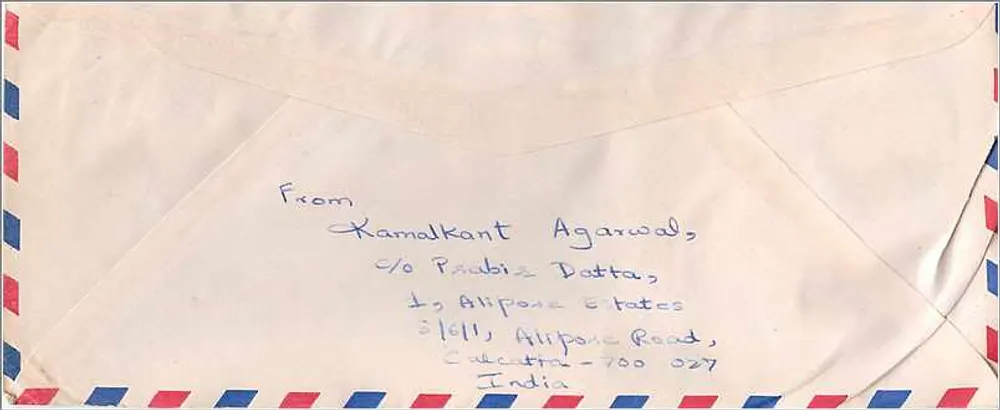 Luftpostbrief für eine Doktorandenbewerbung — Kalkutta, Indien — an die Universität Iowa, Vereinigten Staaten - Rückseite