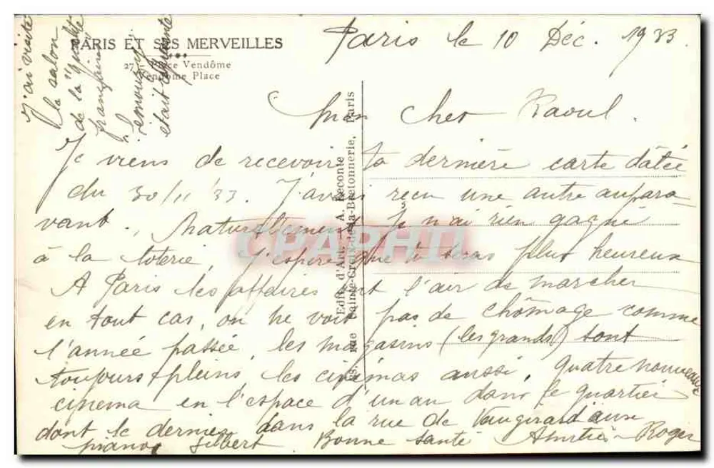Place Vendôme — Paris — Editor Gily, n° 27 - Verso