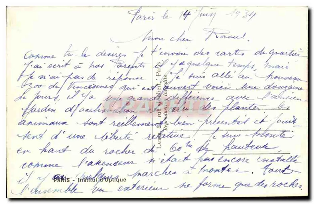 Paryż - Instytut Optyki — budynki z kopułą — wydawca Paryż - Instytut Optyki, nr 7 rue de l'Observatoire - Rewers