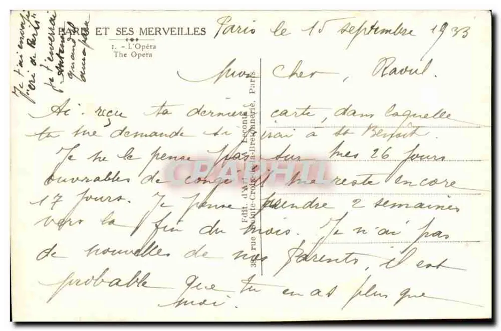 Paris - O Ópera — editor P. J. M. G. & Cie, n°1 - Verso