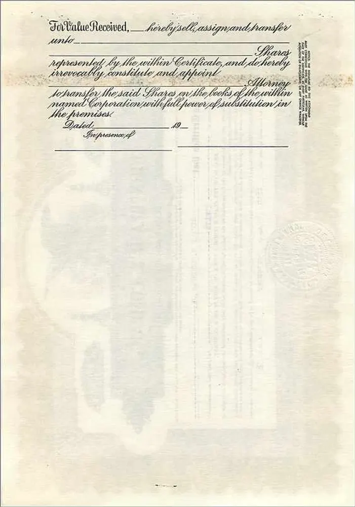Certificado de ações da John Blair & Company — editor CORPORATOR SUPPLY CO. CHICAGO - Verso