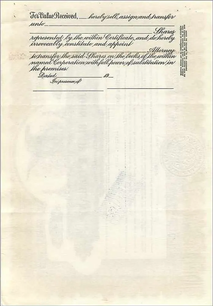 Ação de participação da empresa John Blair & Company — Delaware — n° B109 - Verso