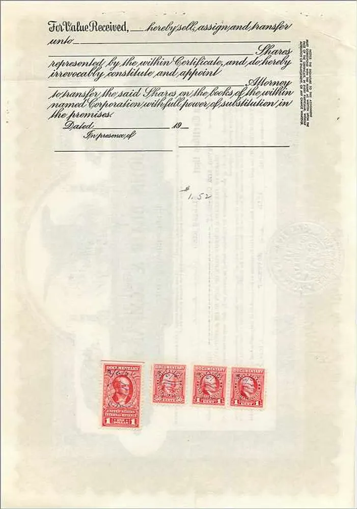 Certificado de ações da John Blair & Company — Delaware — série B14 - Verso