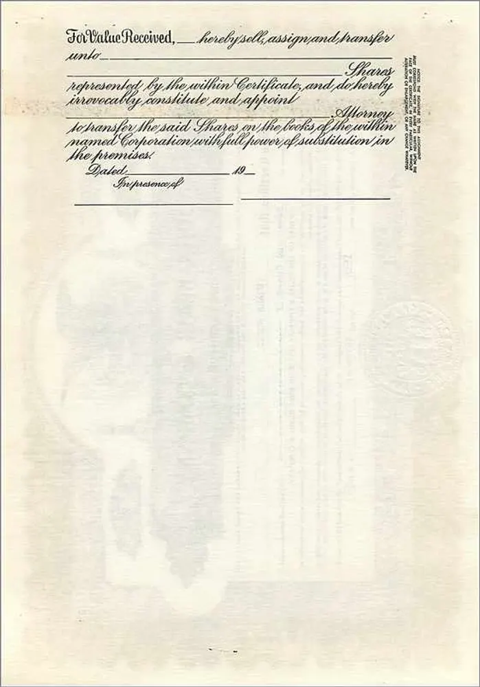Certificato di azioni della società John Blair & Company — Delaware — n° di serie B10 - Verso
