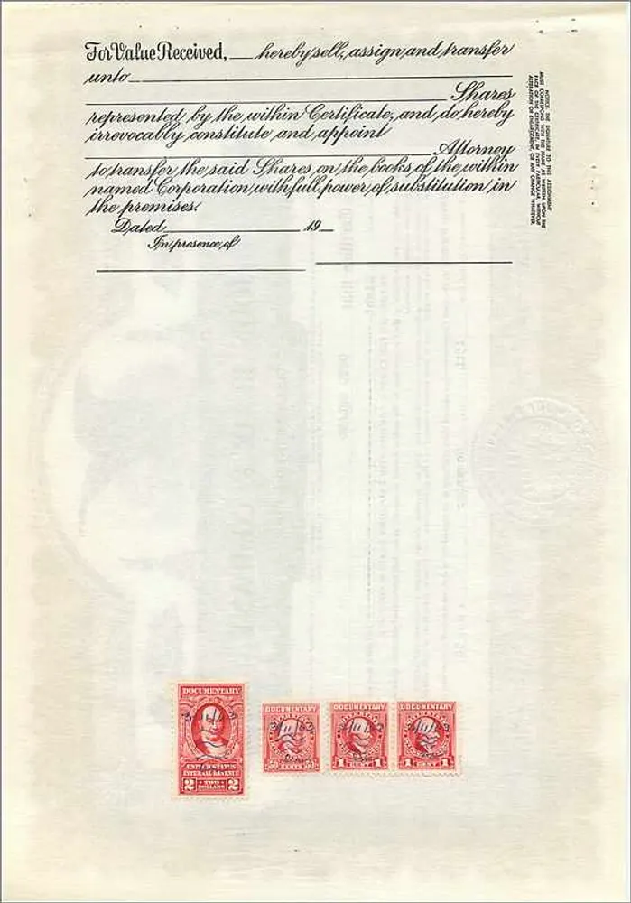Certificado de ações da empresa John Blair & Company — Otto Ohland — 15 de novembro de 1958 - Verso
