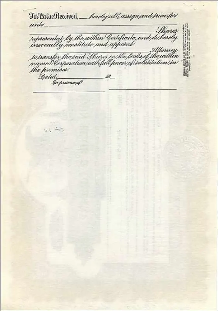 Certificado de ações de John Blair & Company — Classe B — editor: Corporation Surety Co., Delaware - Verso