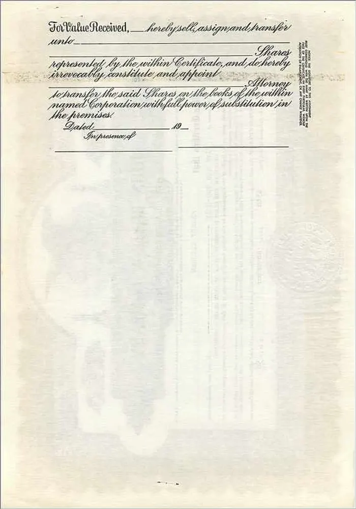 Certificado de ações da empresa John Blair & Company — Delaware — n° B237 - Verso