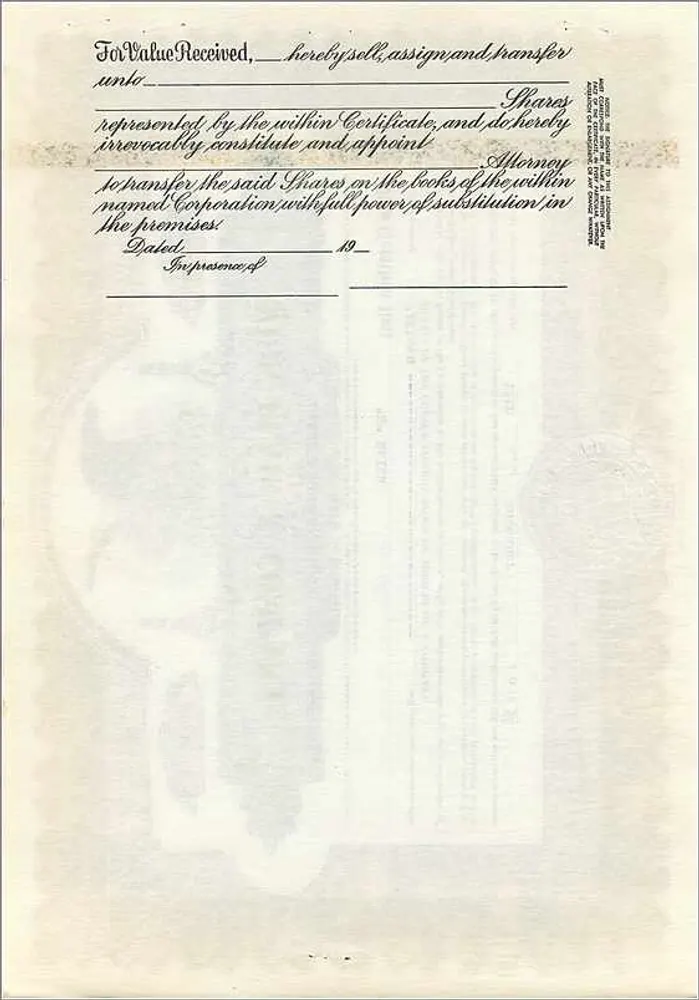 Certificado de acciones de la sociedad John Blair & Company — Clase B — emitido en Chicago - Reverso