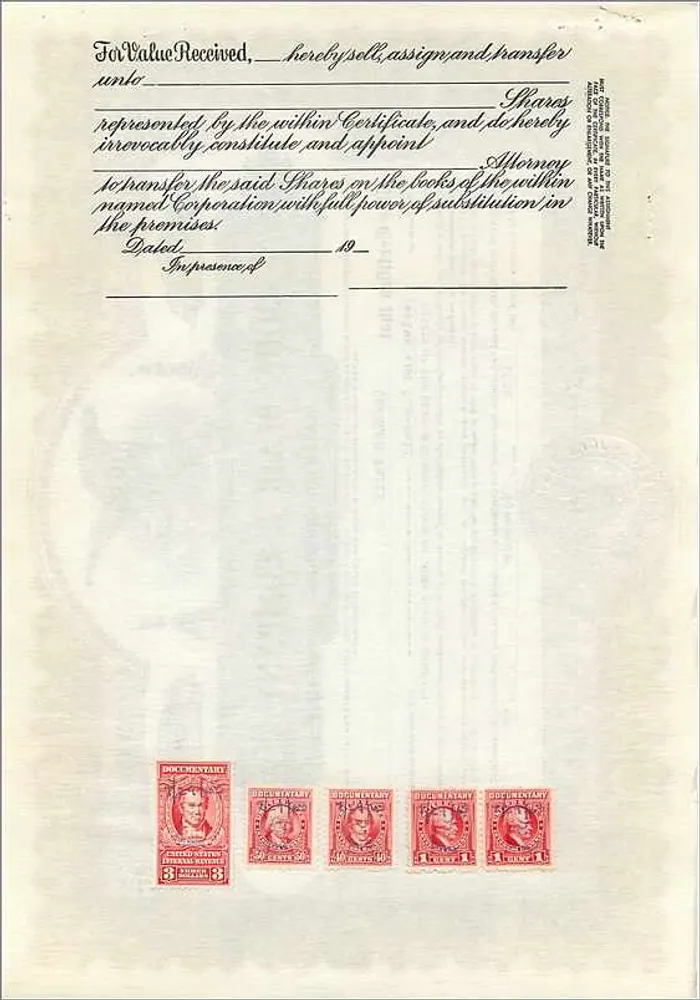 Certificado de ações da John Blair & Company — Classe B — editor Corporation Supply Co. Chicago - Verso