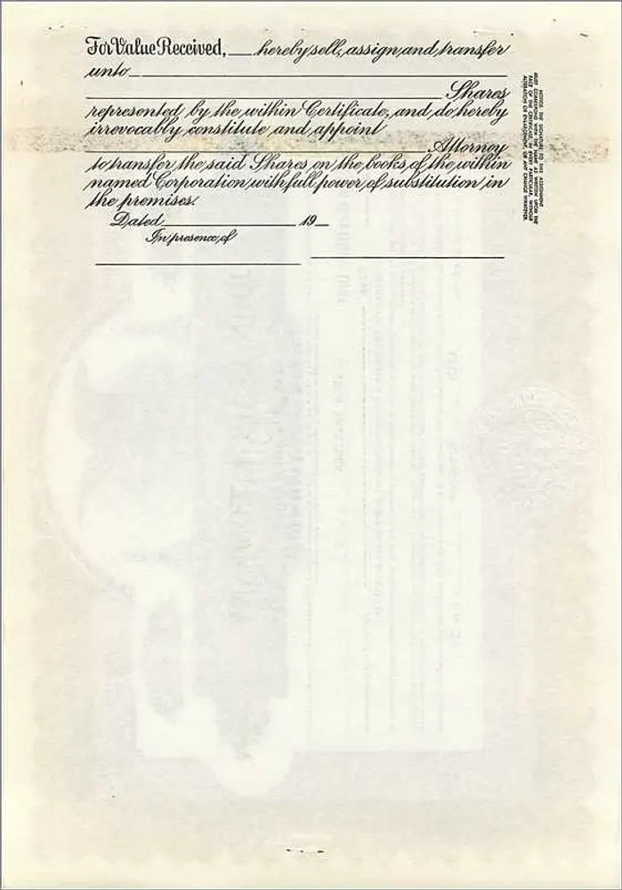 Certificato di azioni della società John Blair & Company — Classe B — editore Corporate Supply Co. Chicago - Verso