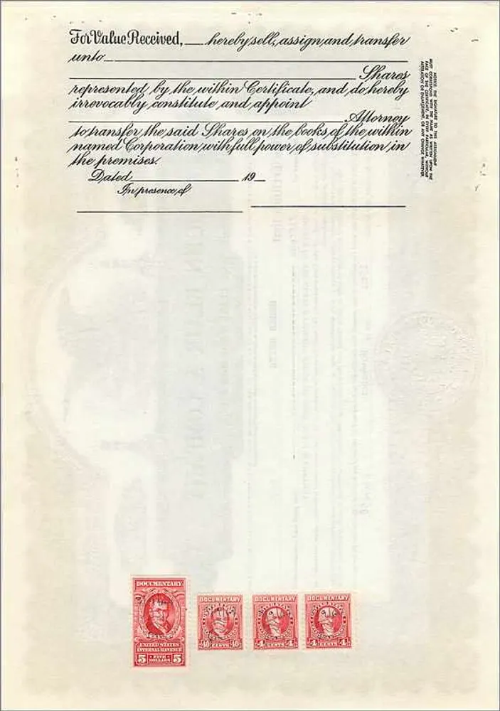Ação de participação de John Blair & Company — 15 ações da classe B — editor não visível, número de série B352 - Verso