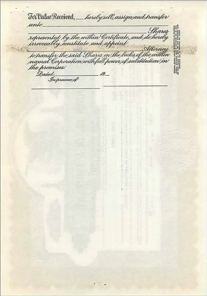 Certificado de ações de John Blair & Company — Delaware — n° B254 - Verso