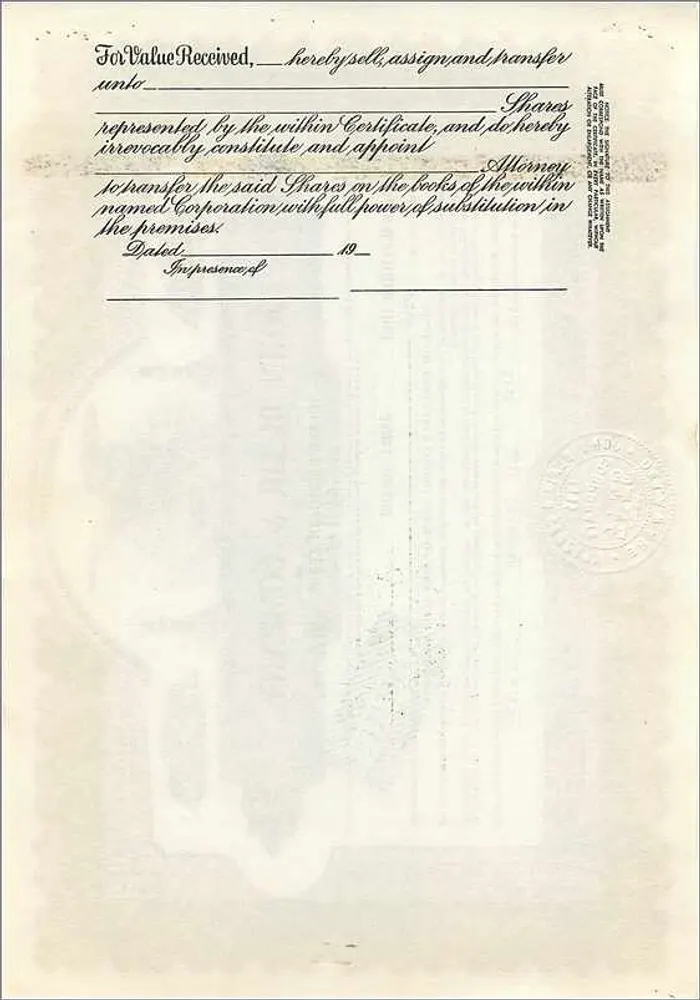 Ação da empresa John Blair & Company — Ação da classe B — Cachete 'CANCELLED' — Série B250 - Verso