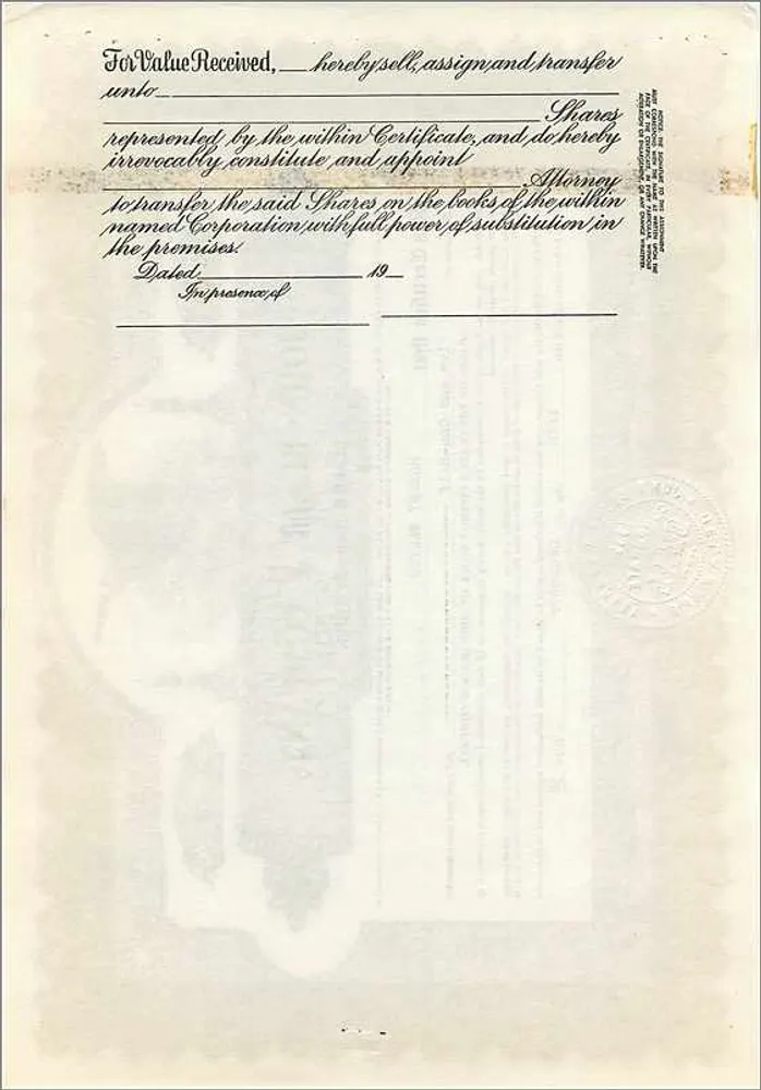 Certificado de ações da John Blair & Company — Delaware — n° B265 - Verso