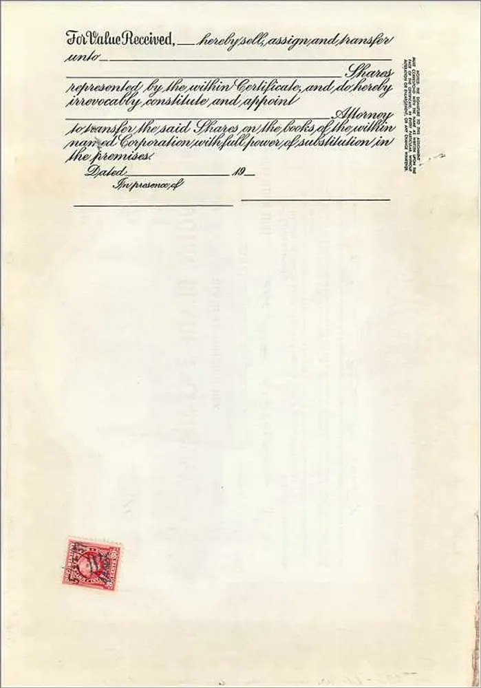 Certificado de ações da empresa John Blair & Company — Delaware — n° B268 - Verso