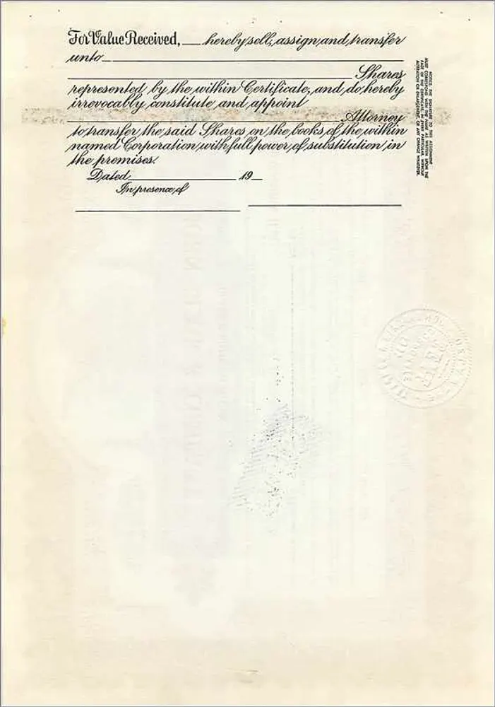 Certificado de acciones de la sociedad John Blair & Company — serie B — 50 acciones — editor Corporation Supply Co. Chicago - Reverso