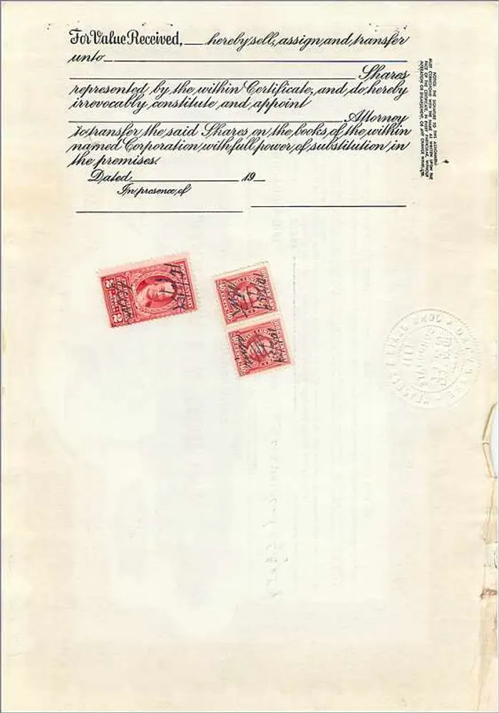 Ação de transferência de ações da empresa John Blair & Company — editor Corporation Supply Co., n° B-371 - Verso