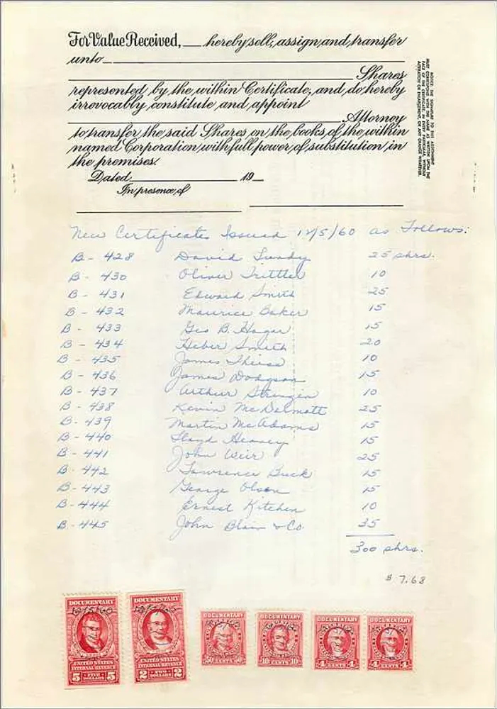 John Blair & Company — Ação da classe B — editor Corporation Supply Co. (Oklahoma) - Verso