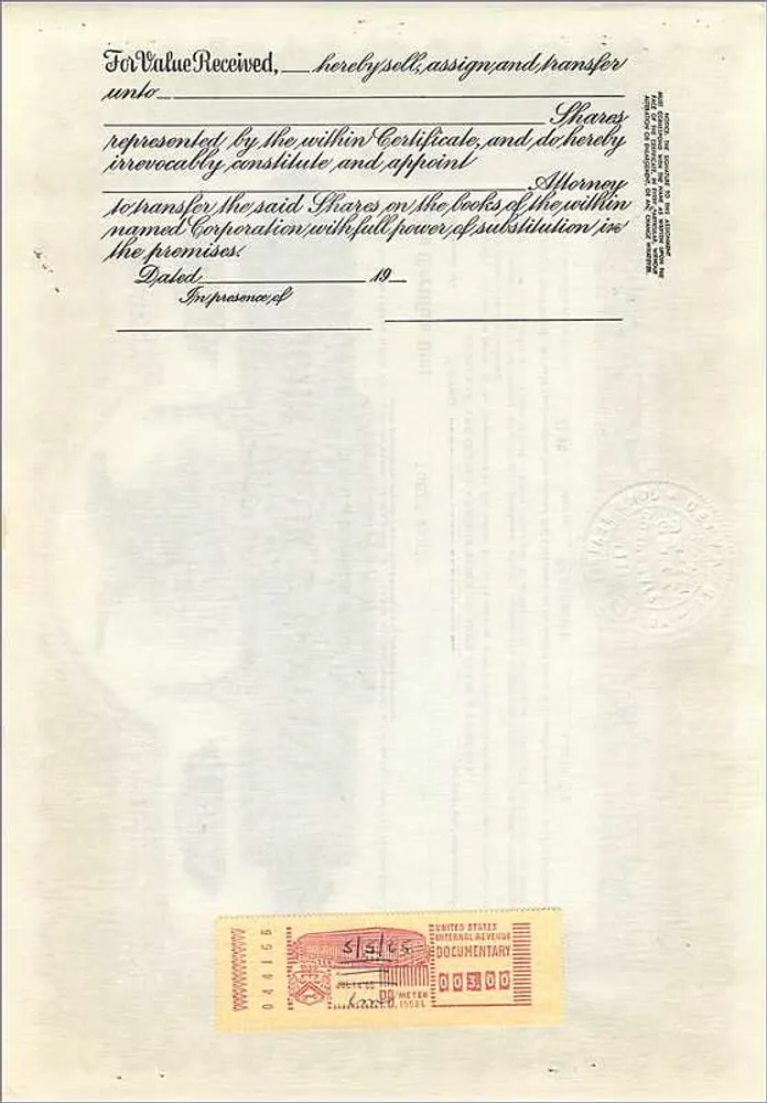 Certificado de partes da John Blair & Company — Louis Faust — Delaware - Verso
