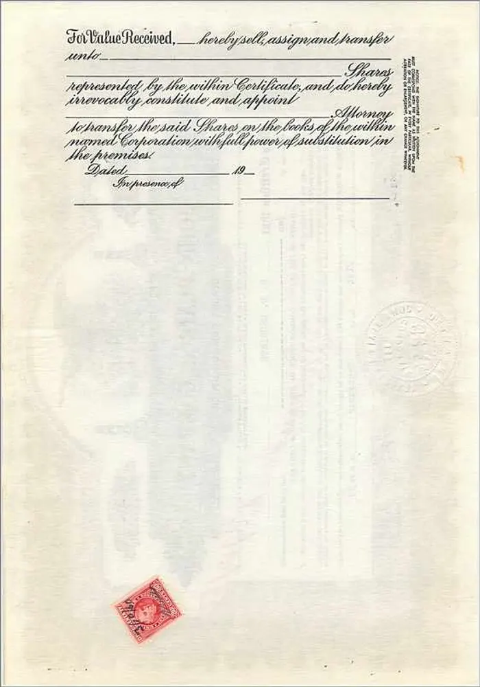 Ação da empresa John Blair & Company — certificado de 10 ações da classe B — editor: Company Supply Co. Chicago - Verso