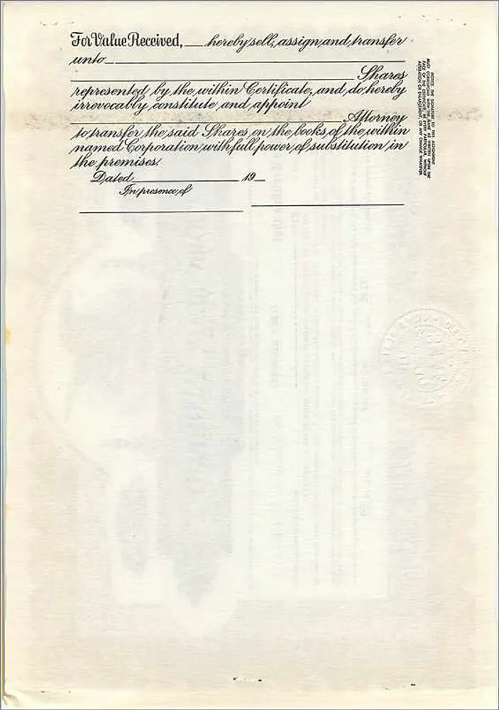Certificato di quote della società John Blair & Company — Delaware — n° B 278 - Verso