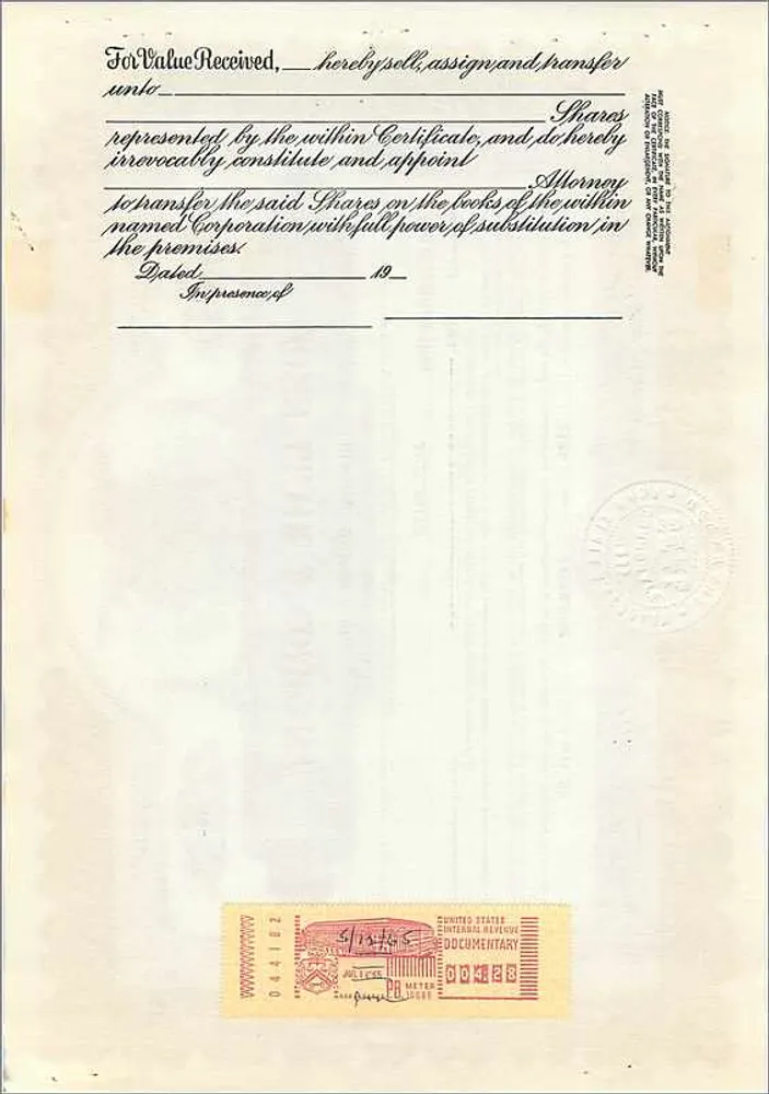 Certificado de acciones de la sociedad John Blair & Company — Clase B — editor Corporation Co. Chicago - Reverso