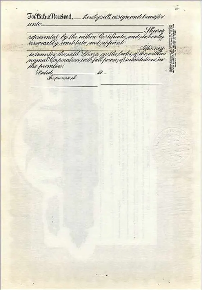 John Blair & Company — Certificado de 7 acciones de clase B — Corporation Co. de Ohio - Reverso