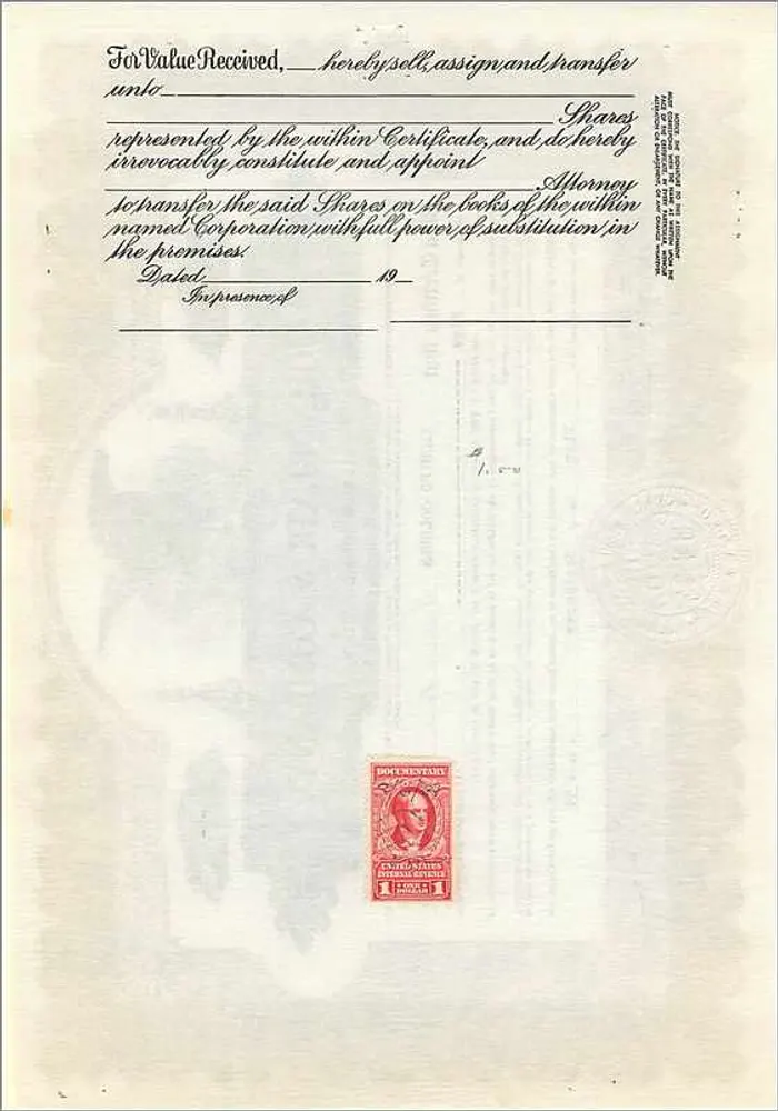 Certificado de acciones de la sociedad John Blair & Company — Delaware — serie B286 - Reverso