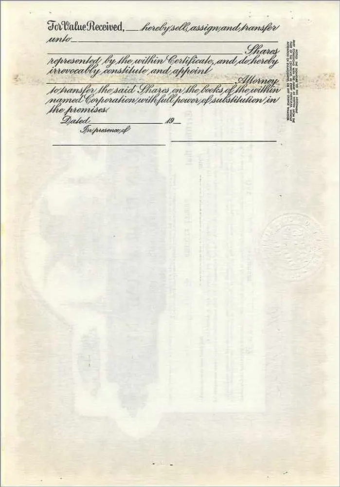 Certificado de ações da John Blair & Company — Classe B — editor Corporation Supply Co. Chicago - Verso