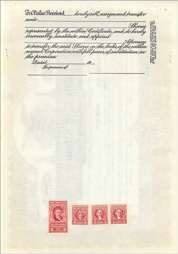 Certificado de acciones de John Blair & Company — Delaware — editor Corporation Supply Co. Chicago - Reverso