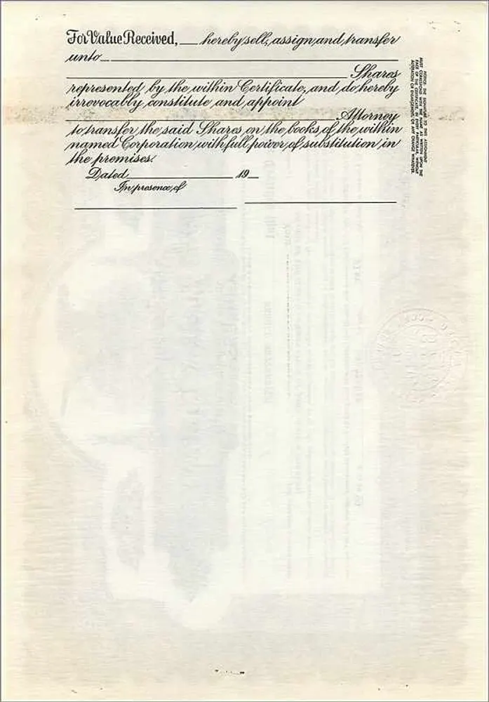 Certificado de acciones de John Blair & Company — Clase B — editor Corrigan & Co. Chicago - Reverso