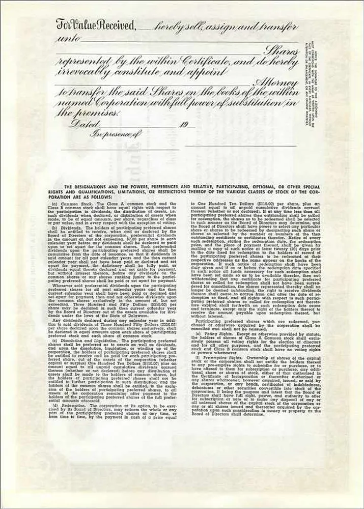 John Blair & Company 주식회사 — Class A 일반 주식 — 발행자 Dwight R.M. Jackson, Chicago, IL - 뒷면