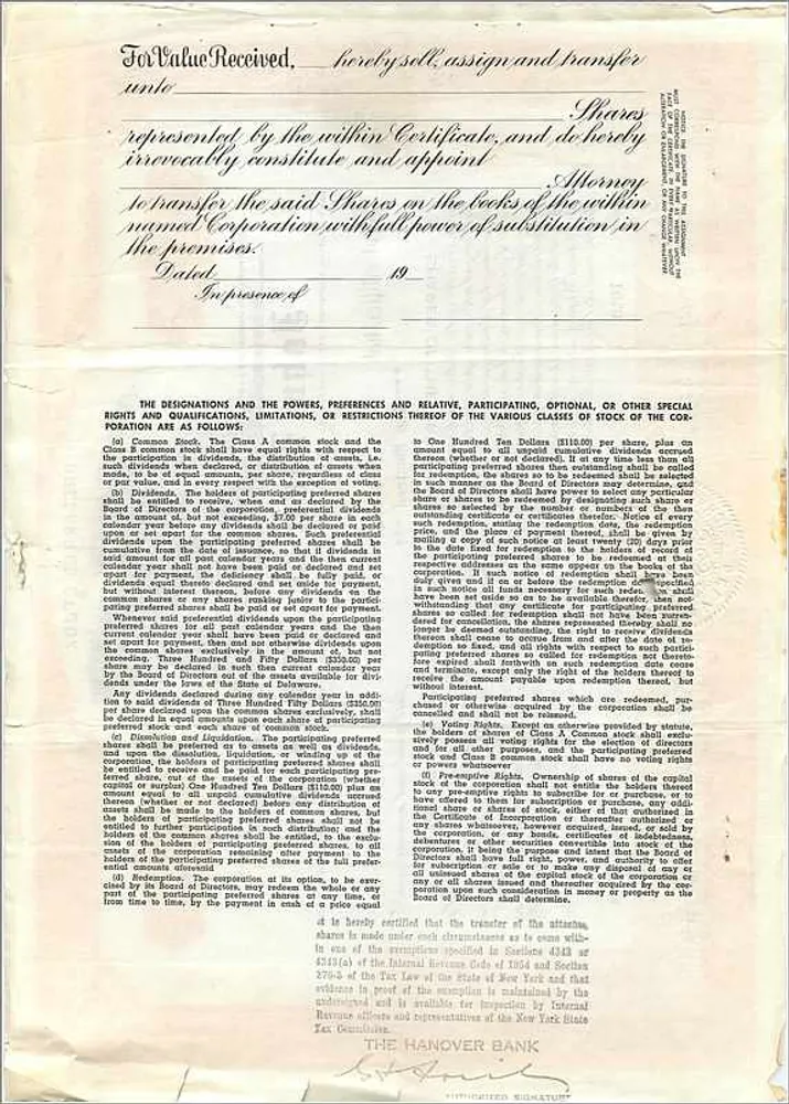 Certificado de ações preferenciais — John Blair & Company — editor: Wright & M. H. Jackson, Chicago - Verso
