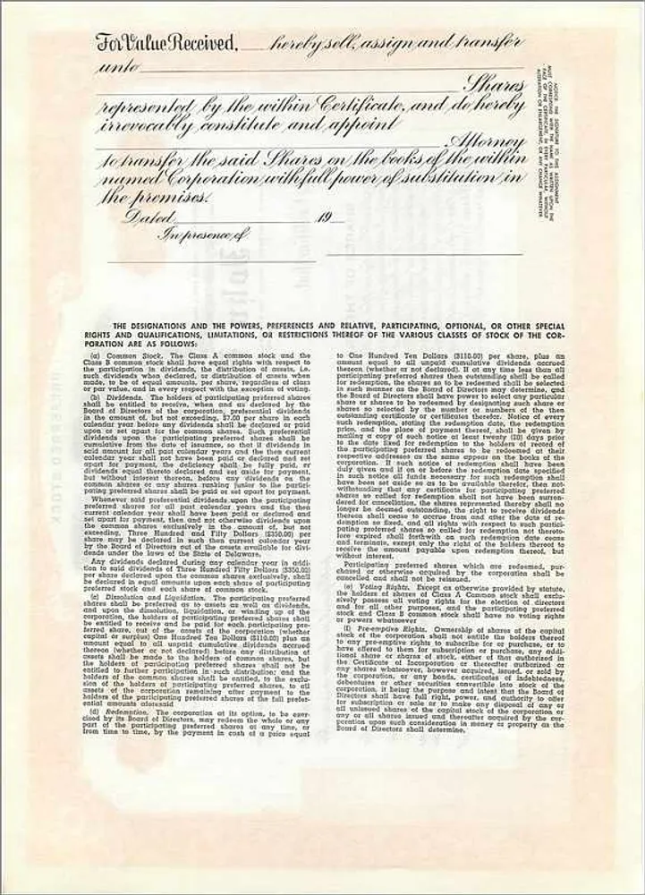 Shareholder of John Blair & Company — preference certificate — publisher Dwight & M. H. Jackson, Chicago - Back
