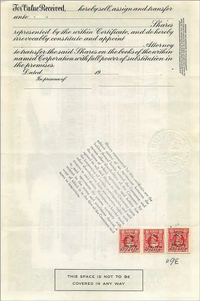 Certificat de parts de classe B — John Blair & Company — éditeur Dwight & M.H. Jackson, Chicago - Verso