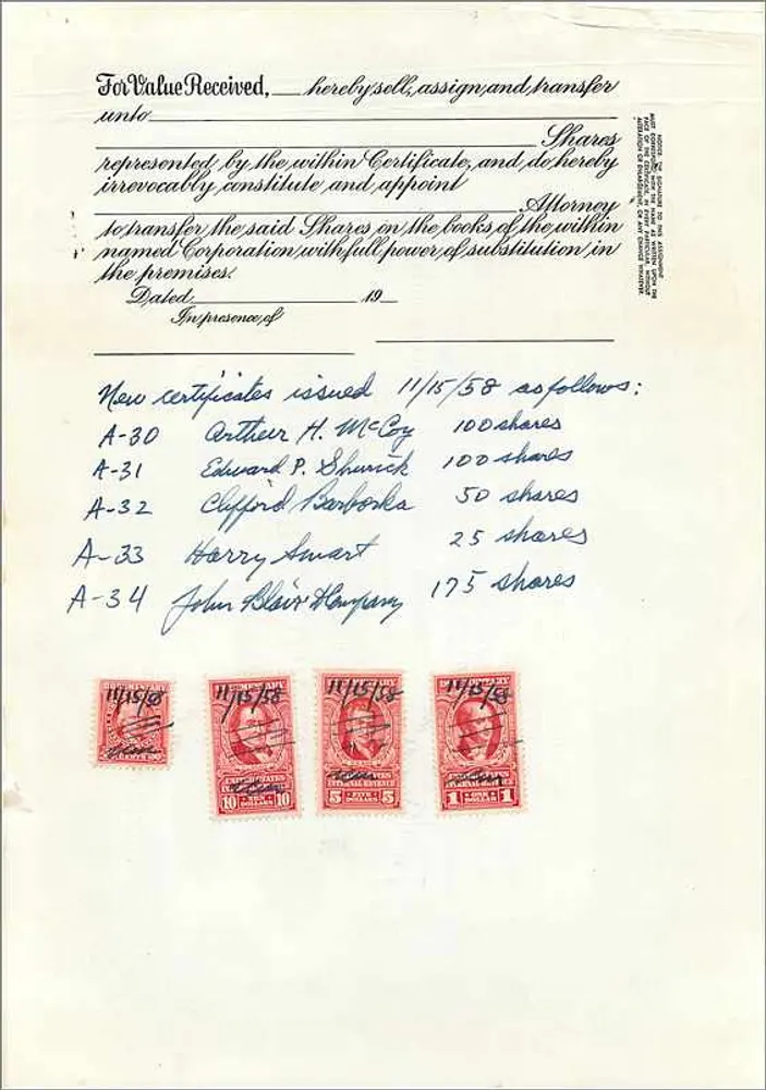 John Blair & Company — Ação da classe A — editora Corporation Supply Co. (Delaware) - Verso