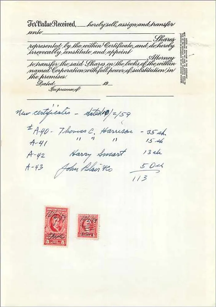 John Blair & Company — Acción de la clase A — editor Corporation Supply Co. Chicago, n° 113 - Reverso