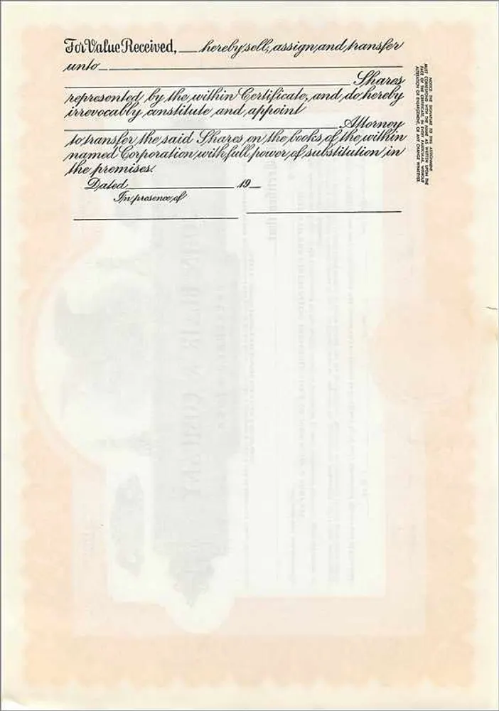 Certificado de acciones de John Blair & Company — Delaware — serie P29 - Reverso