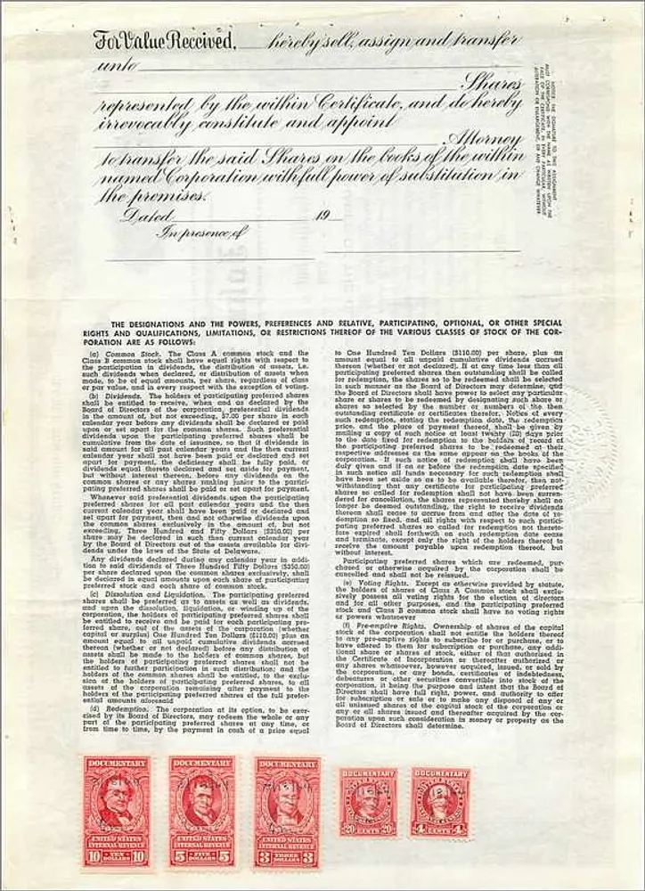 Ação da empresa John Blair & Company — Classe B — editor não visível - Verso