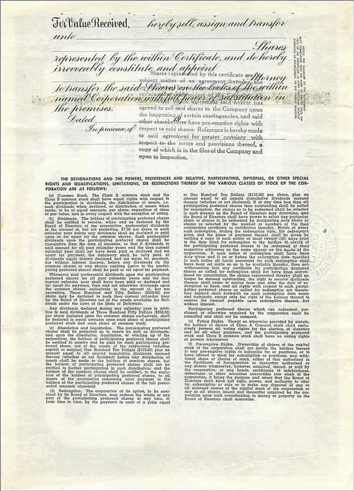 Certificado de la sociedad John Blair & Company — Clase B Common Stock — n° 17 - Reverso