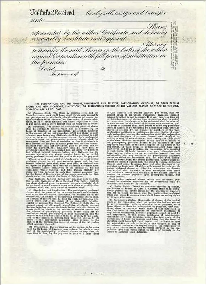 Ação da empresa John Blair & Company — Ação da classe B — N° 32 - Verso