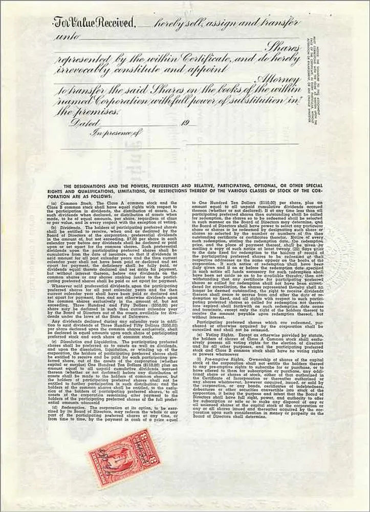 Ação de subscrição de 1 ação da classe B - John Blair & Company - Delaware - Verso